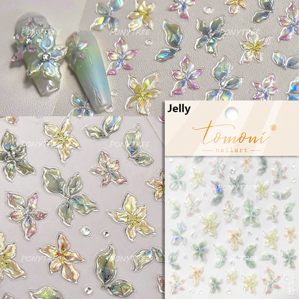 Colourful Frangipani, Bright Lily Flowers Nail Art Stickers, Gradual Petal Vivid Dew Delicate Romantic Manicure Decals