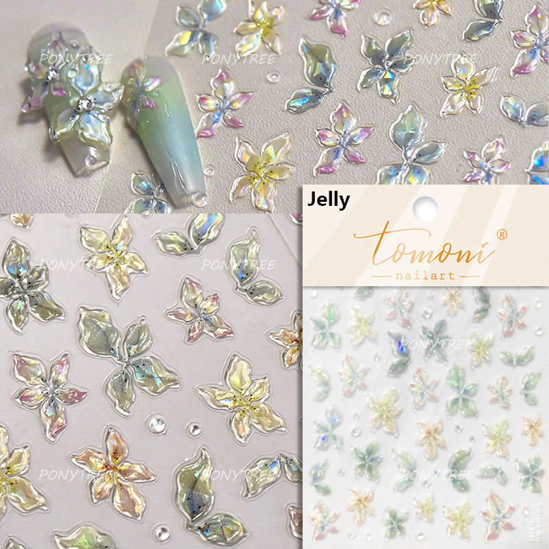 Colourful Frangipani, Bright Lily Flowers Nail Art Stickers, Gradual Petal Vivid Dew Delicate Romantic Manicure Decals
