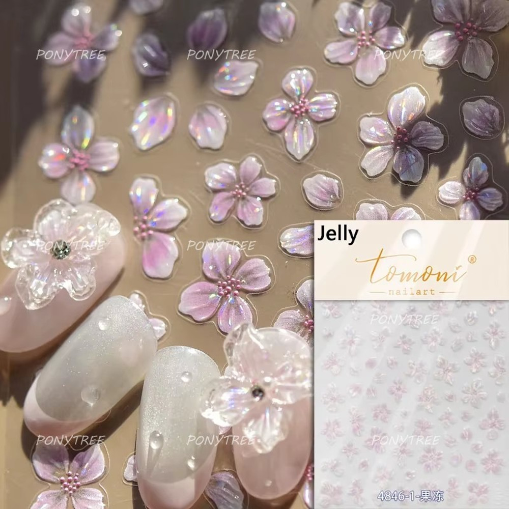 Colourful Frangipani, Bright Lily Flowers Nail Art Stickers, Gradual Petal Vivid Dew Delicate Romantic Manicure Decals