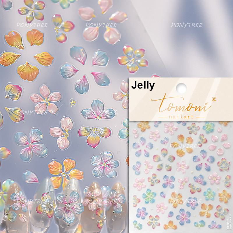 Colourful Frangipani, Bright Lily Flowers Nail Art Stickers, Gradual Petal Vivid Dew Delicate Romantic Manicure Decals