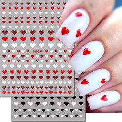 3d nail art stickers, red black white love hearts, stars clouds french full adhesive nail decals slider for manicure