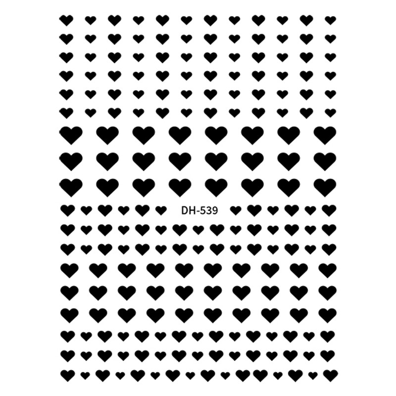 3D Nail Art Stickers, Red Black White Love Hearts, Stars Clouds French Full Adhesive Nail Decals Slider for Manicure