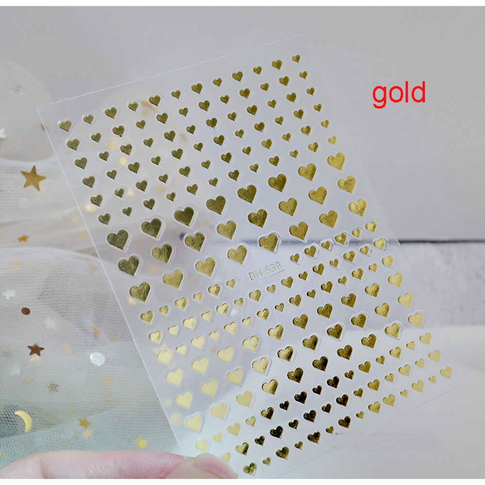 3D Nail Art Stickers, Red Black White Love Hearts, Stars Clouds French Full Adhesive Nail Decals Slider for Manicure