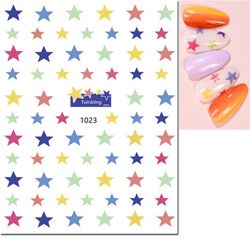 3D Nail Art Stickers, Red Black White Love Hearts, Stars Clouds French Full Adhesive Nail Decals Slider for Manicure