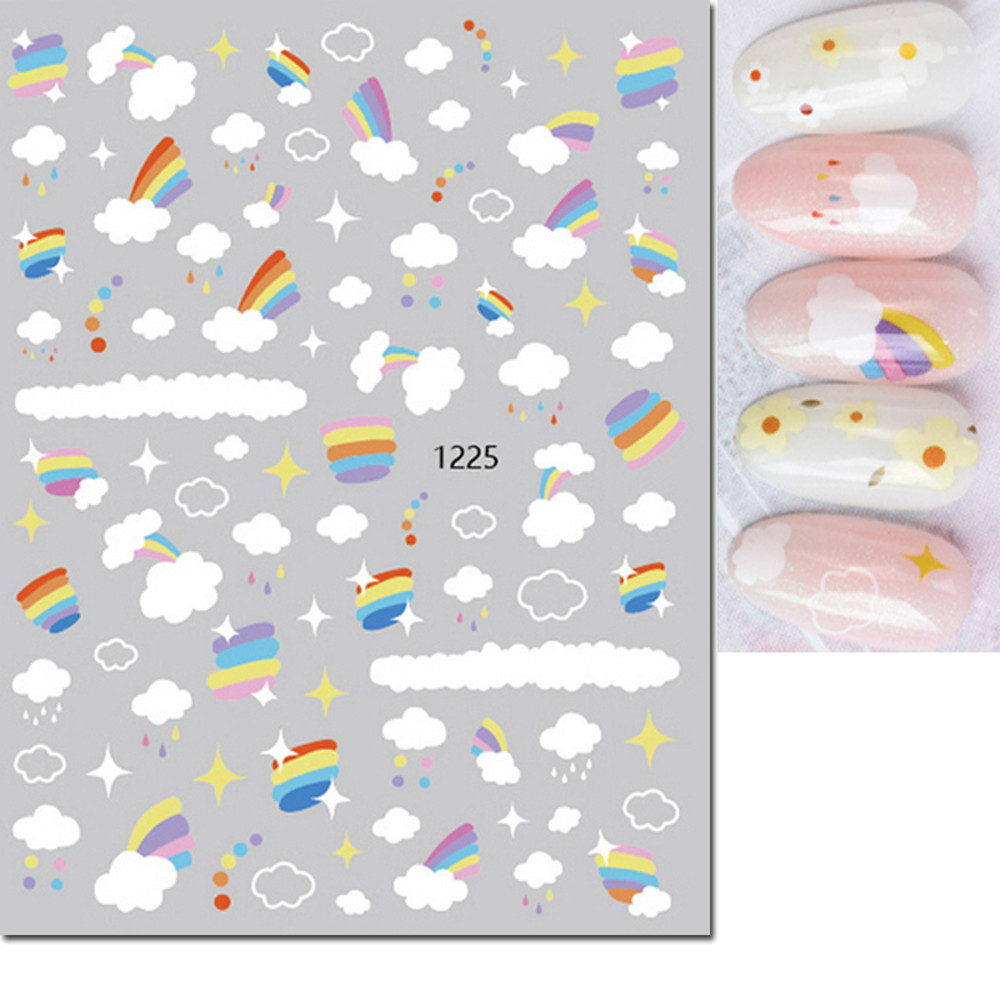 3D Nail Art Stickers, Red Black White Love Hearts, Stars Clouds French Full Adhesive Nail Decals Slider for Manicure