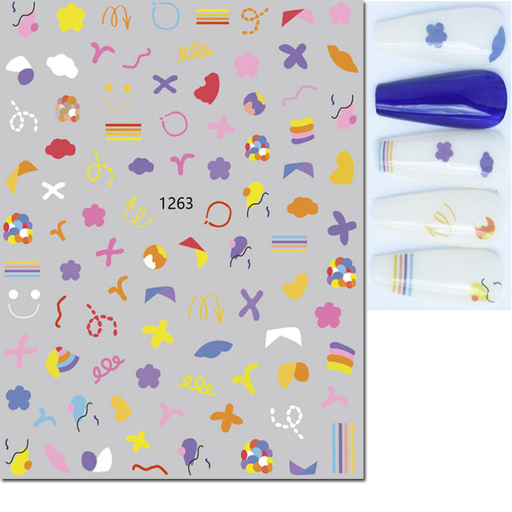 3D Nail Art Stickers, Red Black White Love Hearts, Stars Clouds French Full Adhesive Nail Decals Slider for Manicure