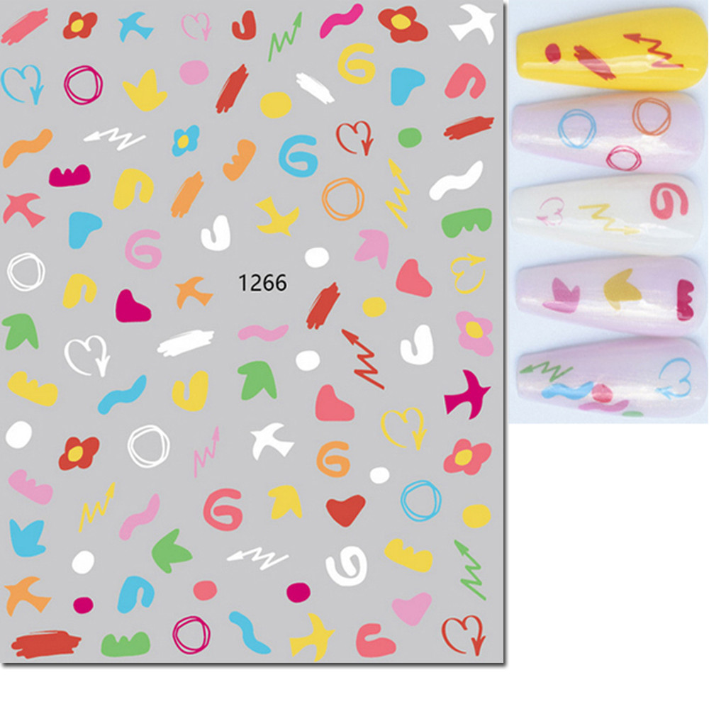3D Nail Art Stickers, Red Black White Love Hearts, Stars Clouds French Full Adhesive Nail Decals Slider for Manicure