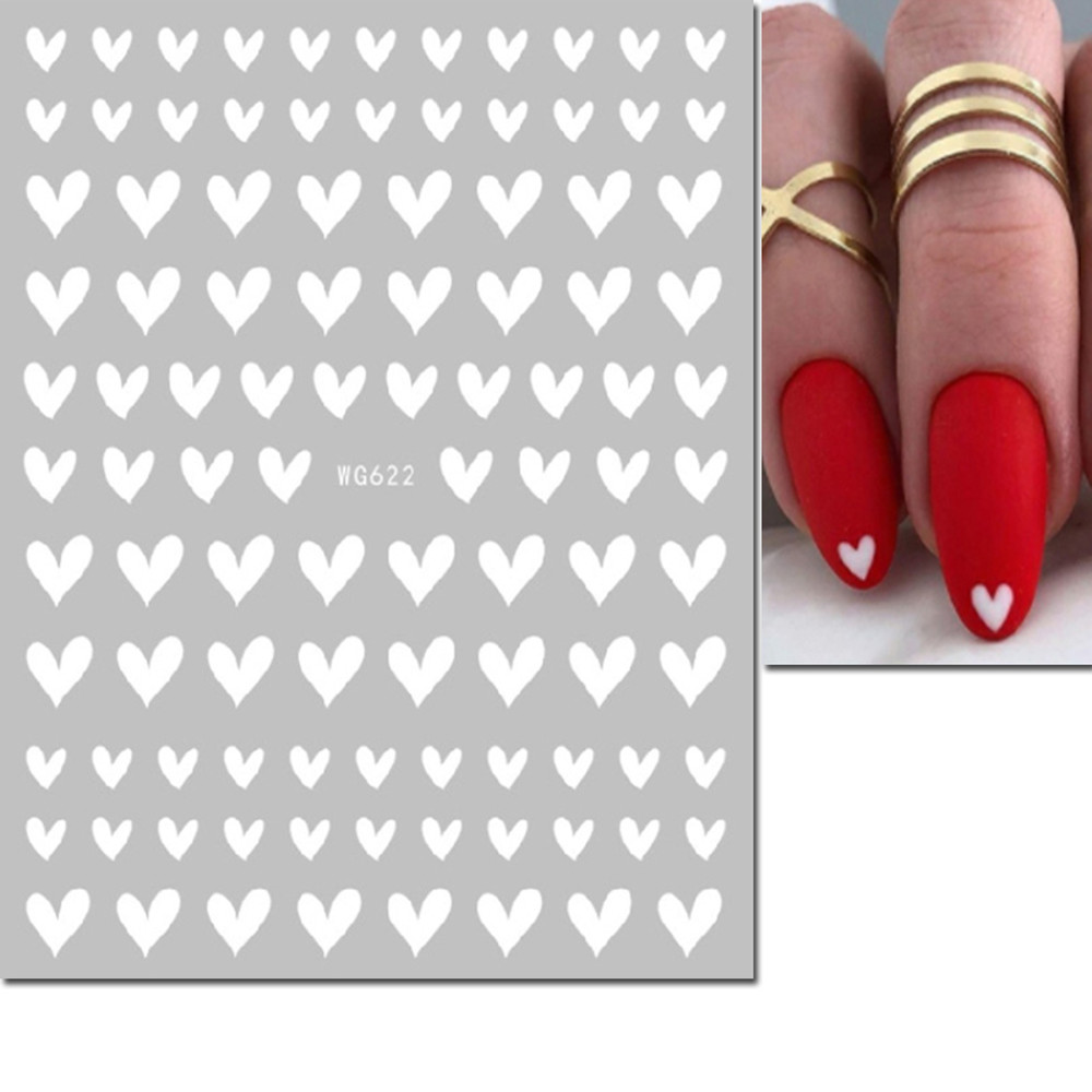 3D Nail Art Stickers, Red Black White Love Hearts, Stars Clouds French Full Adhesive Nail Decals Slider for Manicure