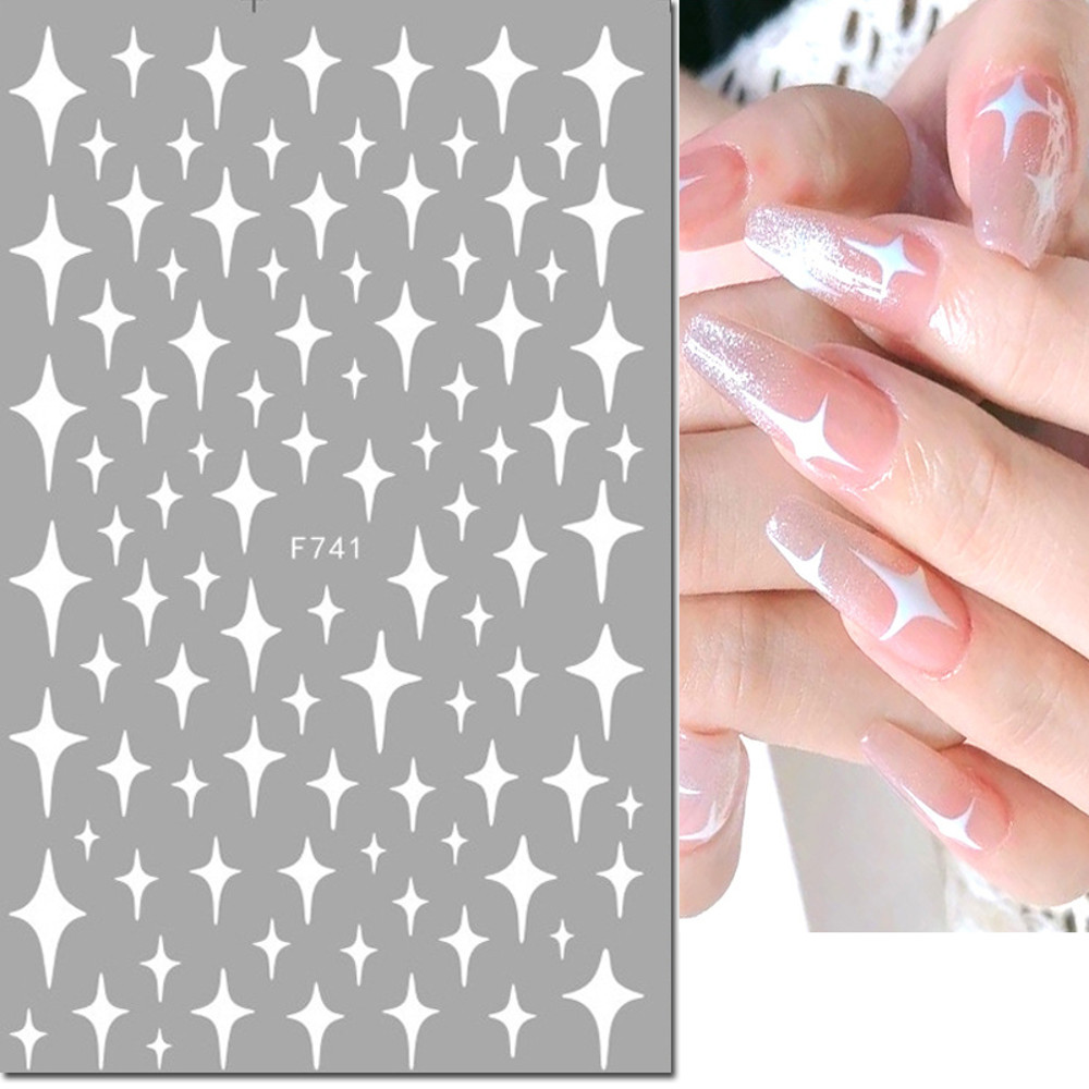 3D Nail Art Stickers, Red Black White Love Hearts, Stars Clouds French Full Adhesive Nail Decals Slider for Manicure