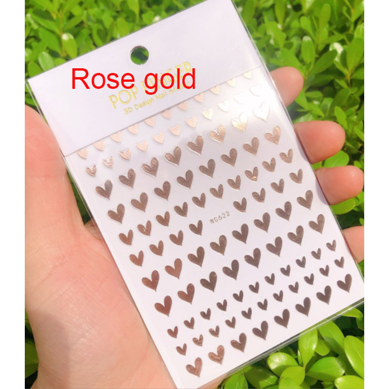 3D Nail Art Stickers, Red Black White Love Hearts, Stars Clouds French Full Adhesive Nail Decals Slider for Manicure