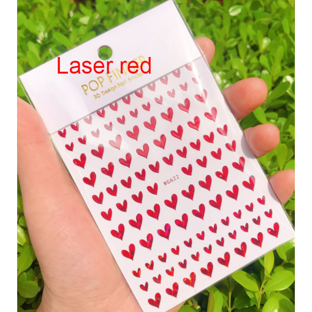 3D Nail Art Stickers, Red Black White Love Hearts, Stars Clouds French Full Adhesive Nail Decals Slider for Manicure