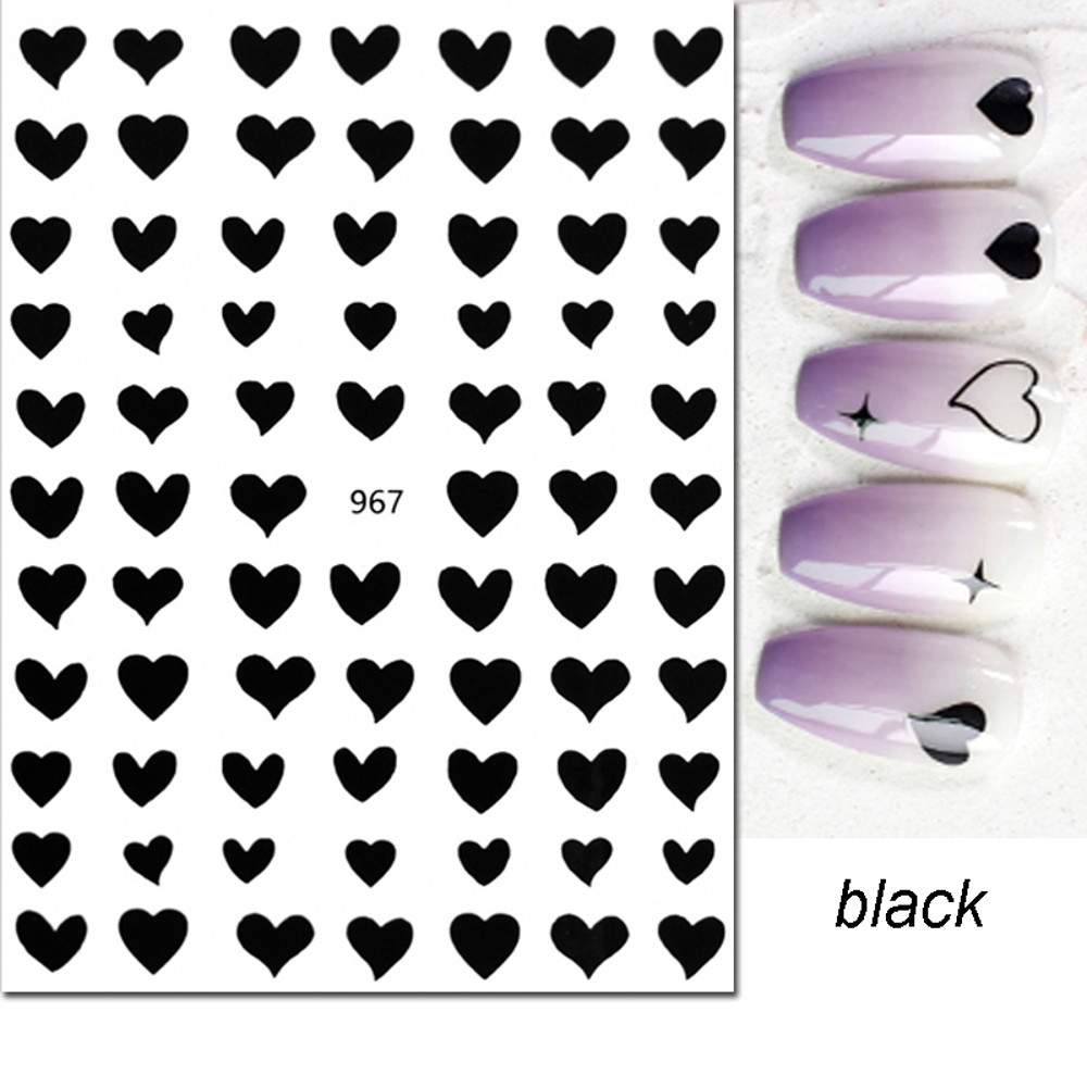 3D Nail Art Stickers, Red Black White Love Hearts, Stars Clouds French Full Adhesive Nail Decals Slider for Manicure