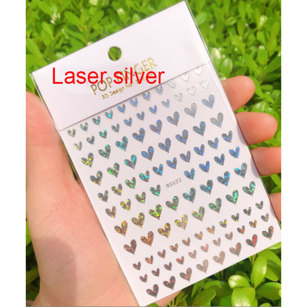 3D Nail Art Stickers, Red Black White Love Hearts, Stars Clouds French Full Adhesive Nail Decals Slider for Manicure