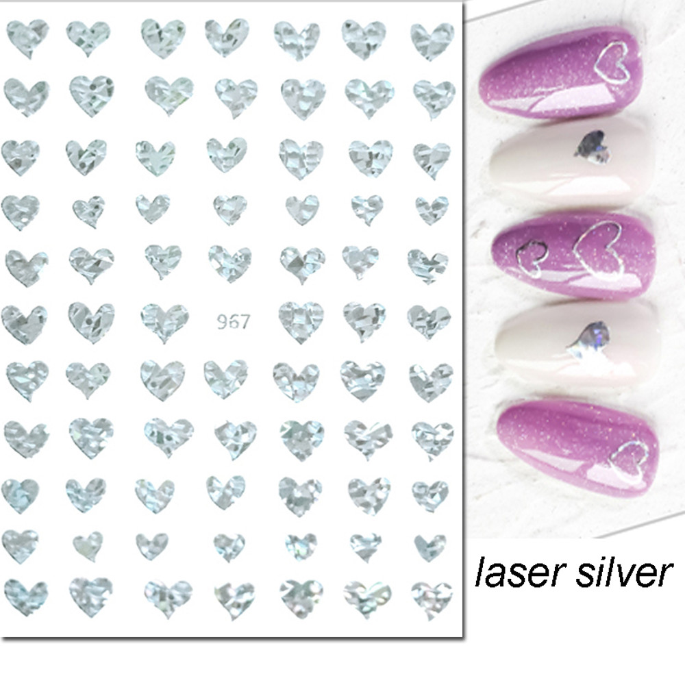 3D Nail Art Stickers, Red Black White Love Hearts, Stars Clouds French Full Adhesive Nail Decals Slider for Manicure