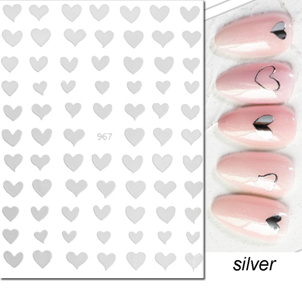 3D Nail Art Stickers, Red Black White Love Hearts, Stars Clouds French Full Adhesive Nail Decals Slider for Manicure