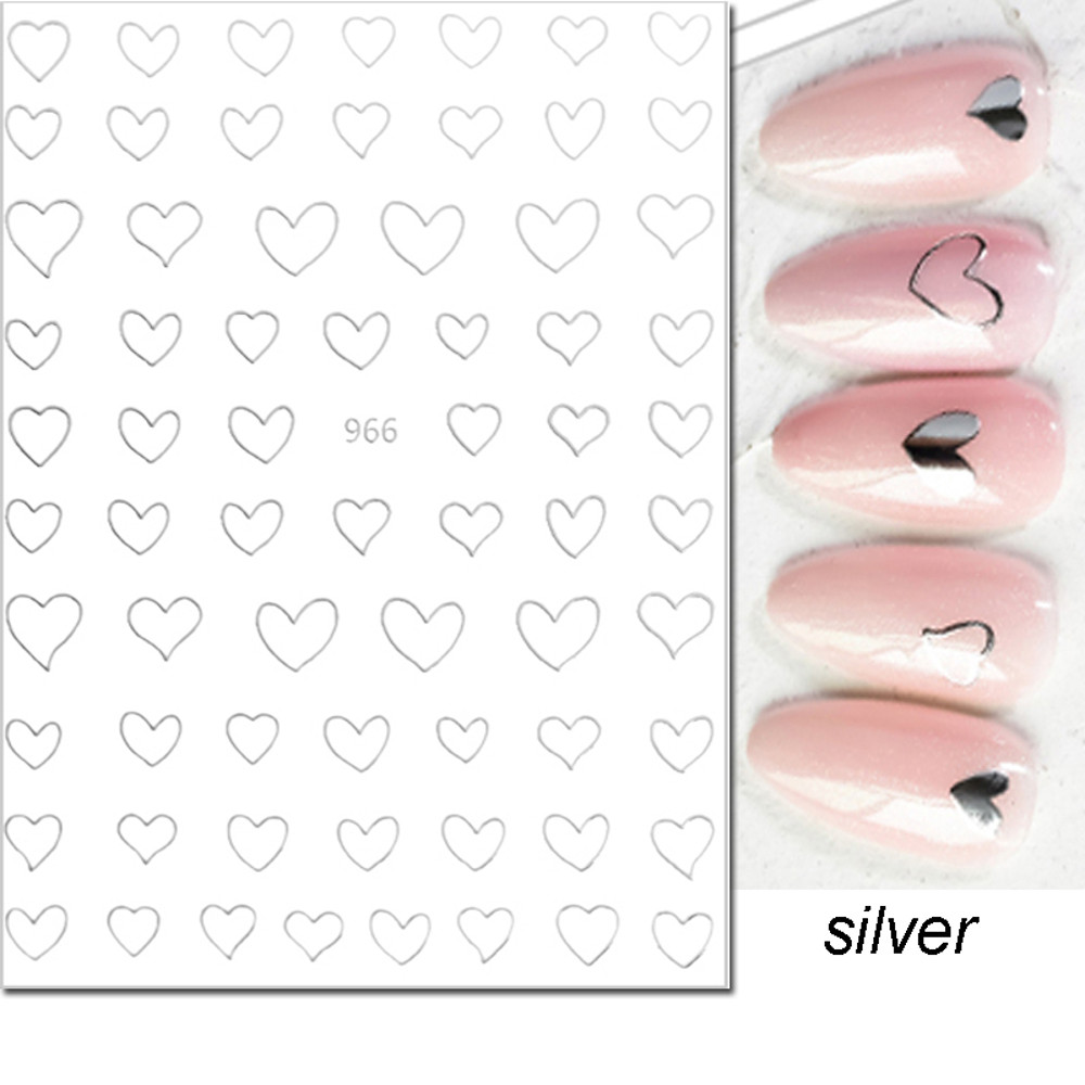 3D Nail Art Stickers, Red Black White Love Hearts, Stars Clouds French Full Adhesive Nail Decals Slider for Manicure