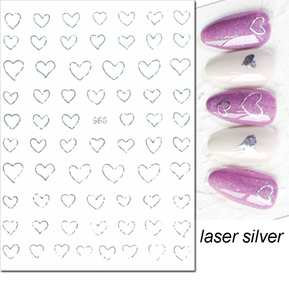 3D Nail Art Stickers, Red Black White Love Hearts, Stars Clouds French Full Adhesive Nail Decals Slider for Manicure