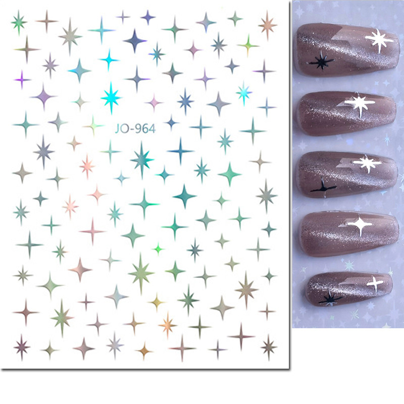 3D Nail Art Stickers, Red Black White Love Hearts, Stars Clouds French Full Adhesive Nail Decals Slider for Manicure