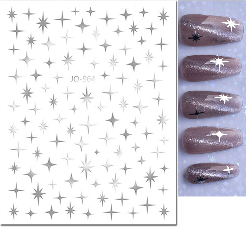 3D Nail Art Stickers, Red Black White Love Hearts, Stars Clouds French Full Adhesive Nail Decals Slider for Manicure