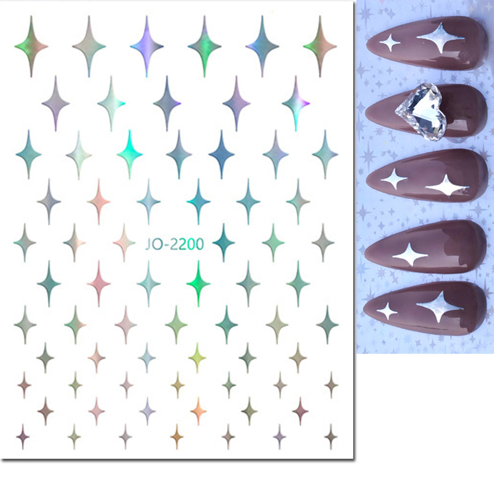 3D Nail Art Stickers, Red Black White Love Hearts, Stars Clouds French Full Adhesive Nail Decals Slider for Manicure