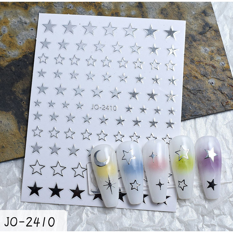 3D Nail Art Stickers, Red Black White Love Hearts, Stars Clouds French Full Adhesive Nail Decals Slider for Manicure