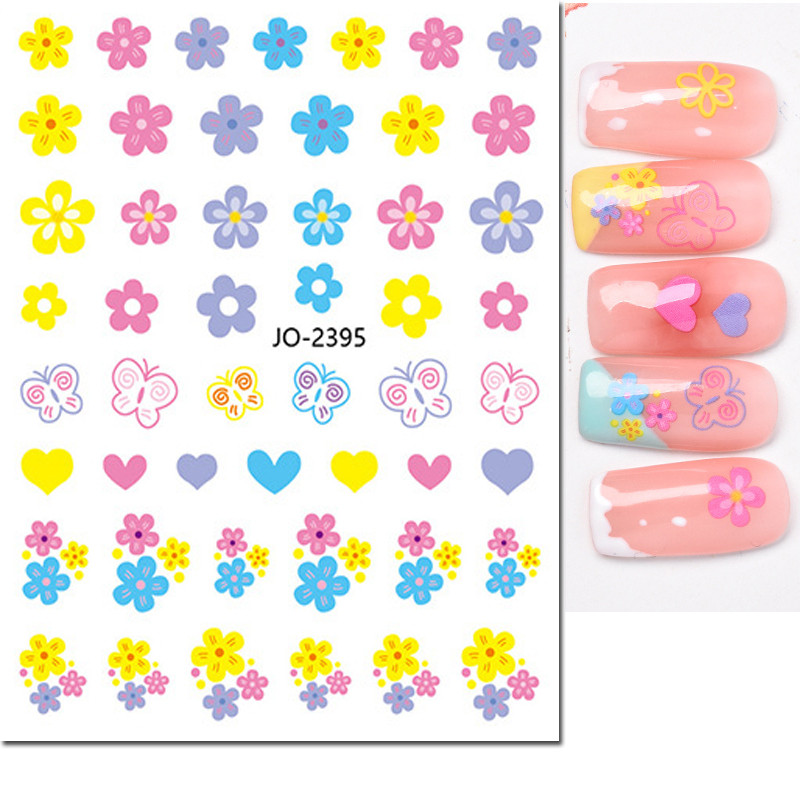 3D Nail Art Stickers, Red Black White Love Hearts, Stars Clouds French Full Adhesive Nail Decals Slider for Manicure