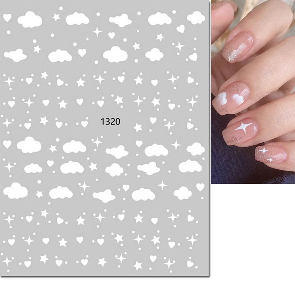 3D Nail Art Stickers, Red Black White Love Hearts, Stars Clouds French Full Adhesive Nail Decals Slider for Manicure