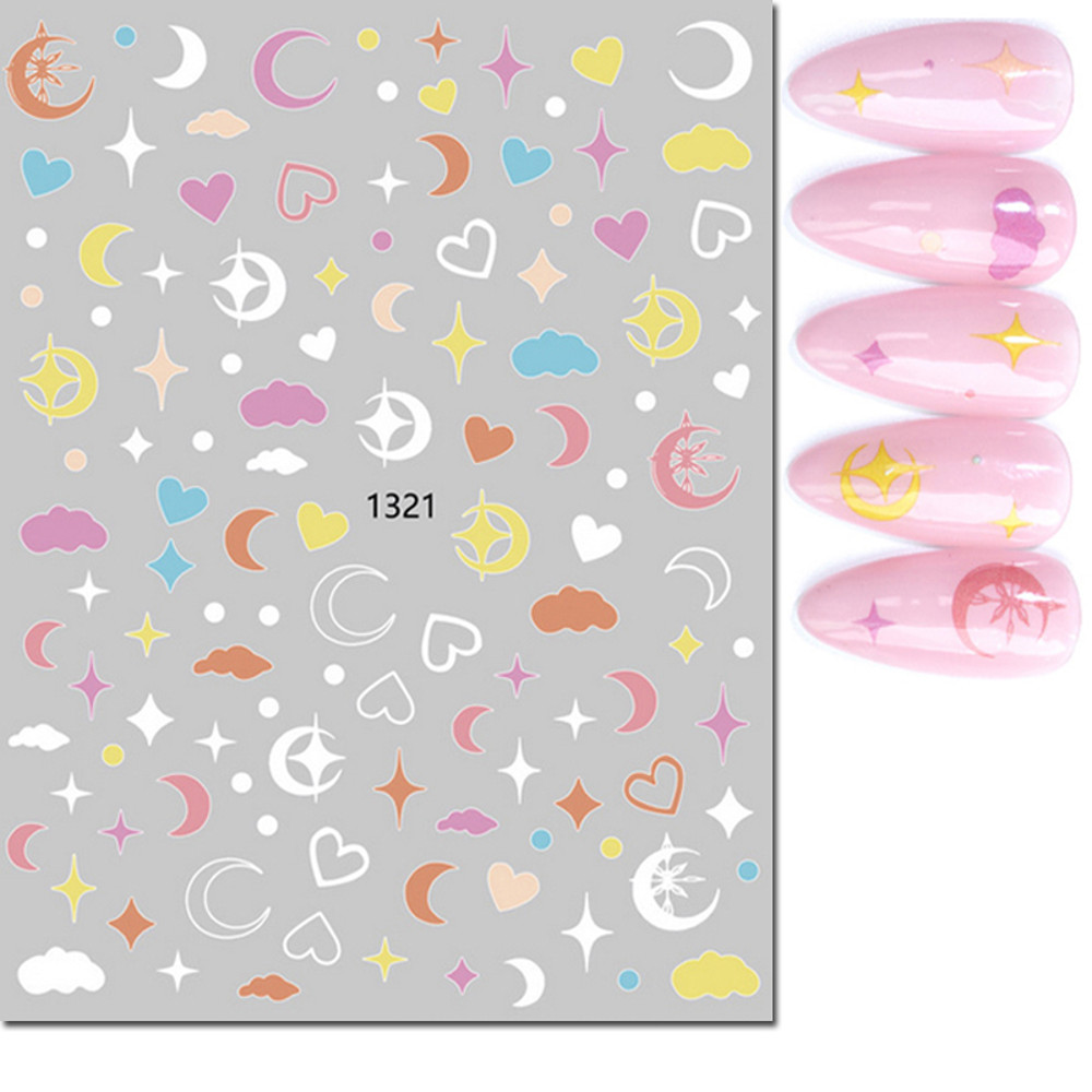 3D Nail Art Stickers, Red Black White Love Hearts, Stars Clouds French Full Adhesive Nail Decals Slider for Manicure