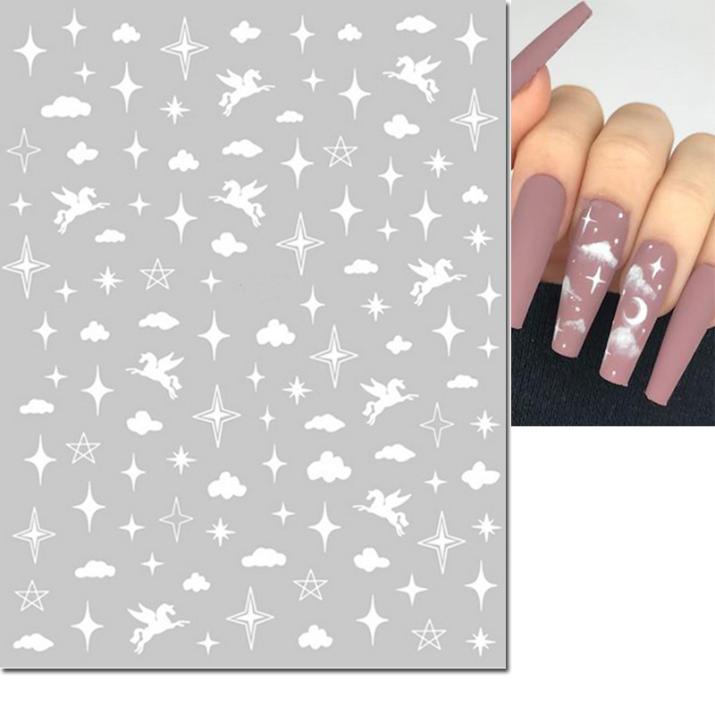 3D Nail Art Stickers, Red Black White Love Hearts, Stars Clouds French Full Adhesive Nail Decals Slider for Manicure