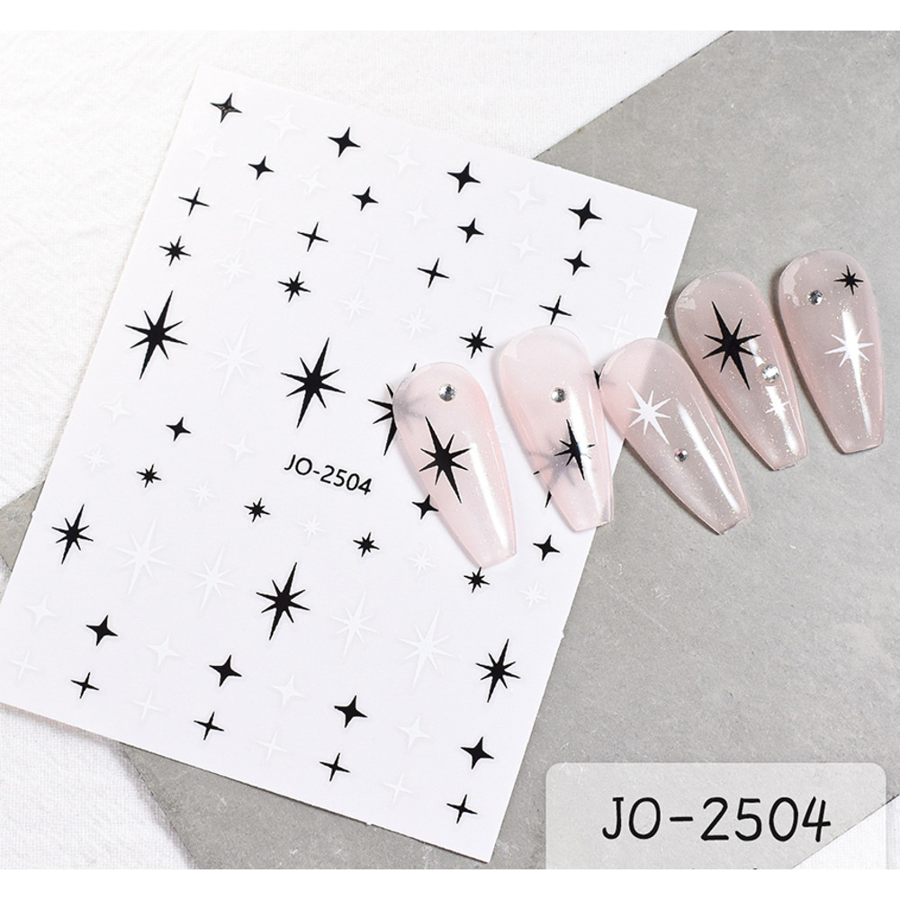 3D Nail Art Stickers, Red Black White Love Hearts, Stars Clouds French Full Adhesive Nail Decals Slider for Manicure