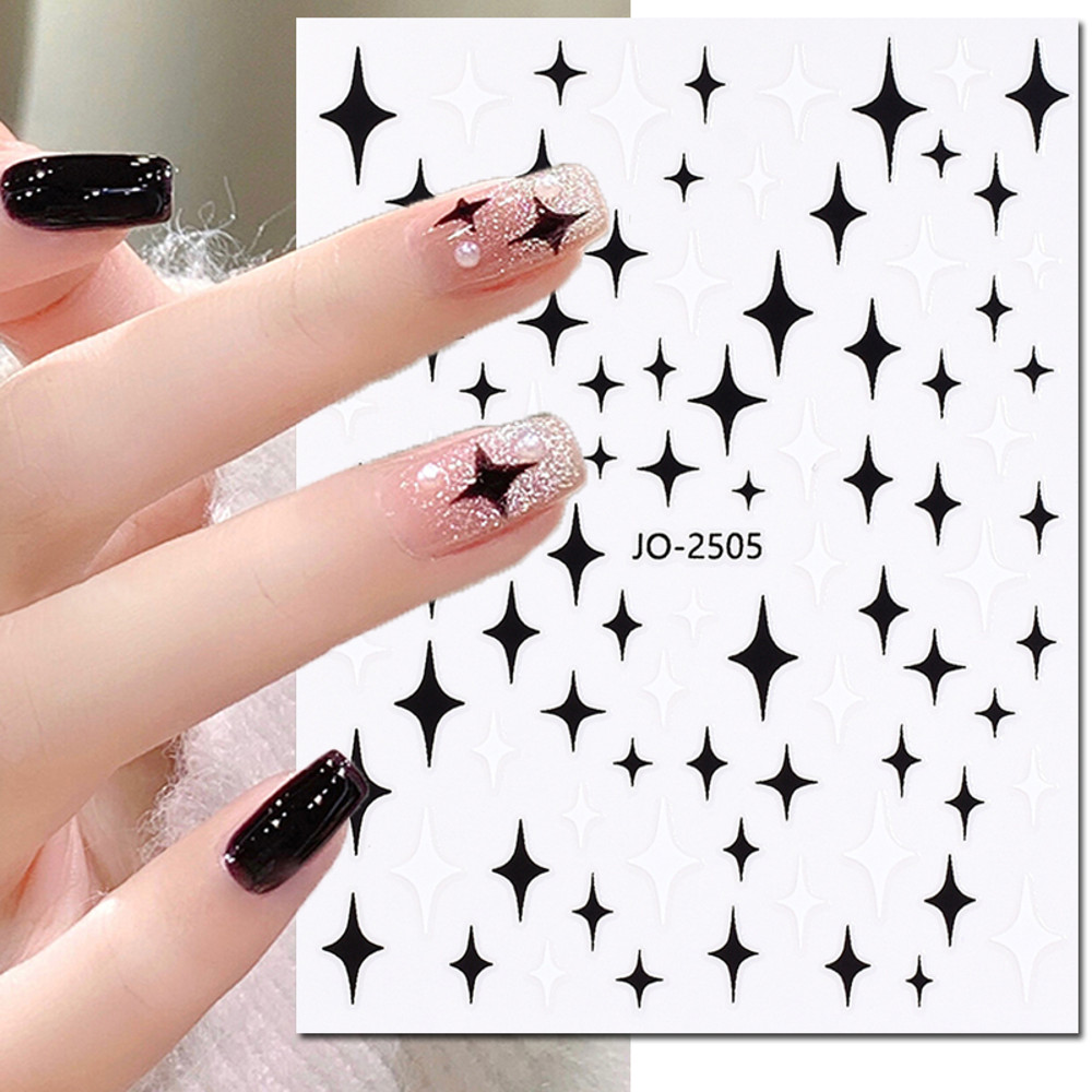 3D Nail Art Stickers, Red Black White Love Hearts, Stars Clouds French Full Adhesive Nail Decals Slider for Manicure