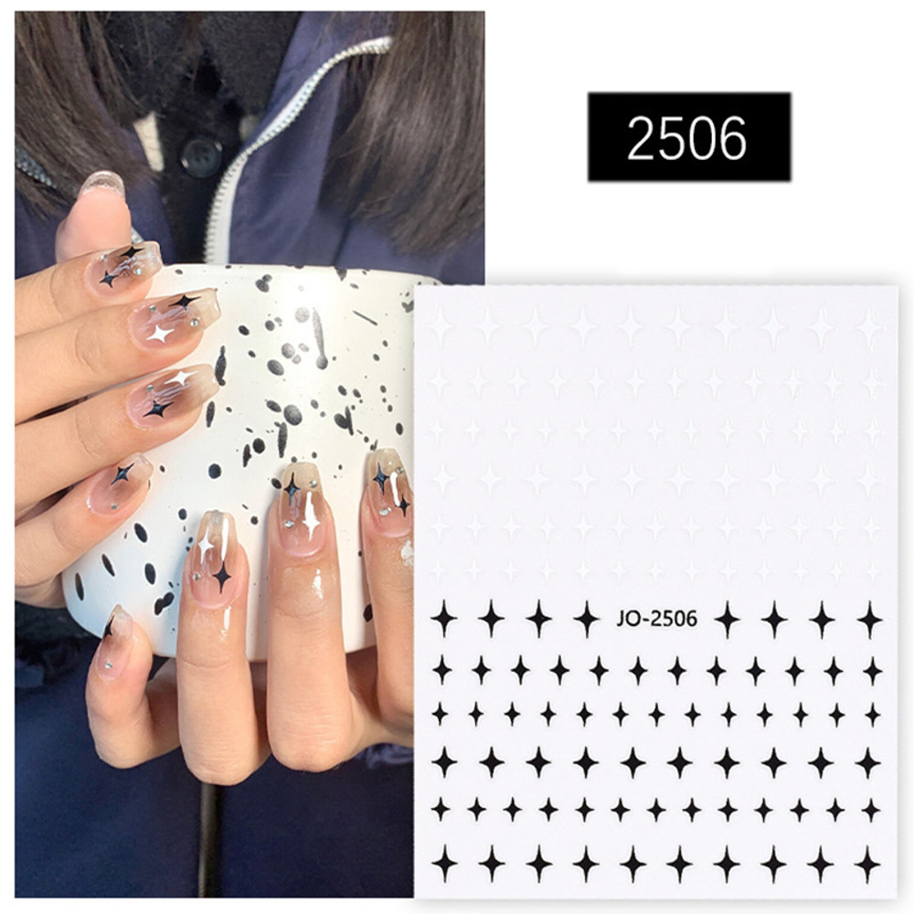 3D Nail Art Stickers, Red Black White Love Hearts, Stars Clouds French Full Adhesive Nail Decals Slider for Manicure