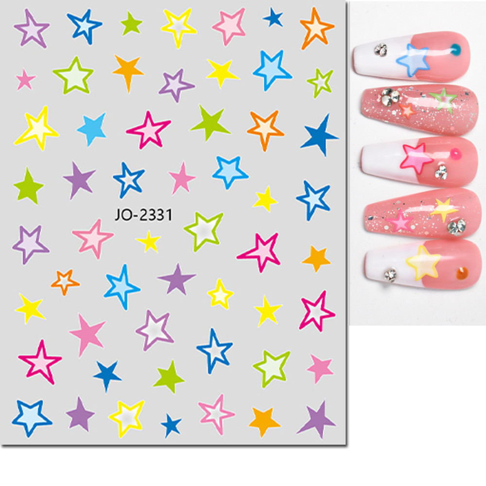3D Nail Art Stickers, Red Black White Love Hearts, Stars Clouds French Full Adhesive Nail Decals Slider for Manicure