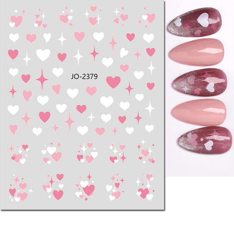 3D Nail Art Stickers, Red Black White Love Hearts, Stars Clouds French Full Adhesive Nail Decals Slider for Manicure