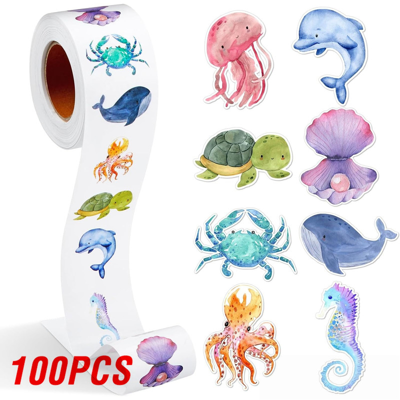 100-500pcs Cartoon Marine Animal Stickers for Kids, Dolphin Teacher Reward, Encourage, Sealing Label Stationery Sticker