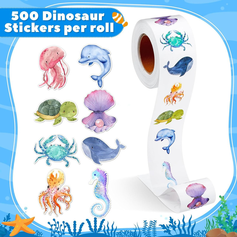 100-500pcs Cartoon Marine Animal Stickers for Kids, Dolphin Teacher Reward, Encourage, Sealing Label Stationery Sticker