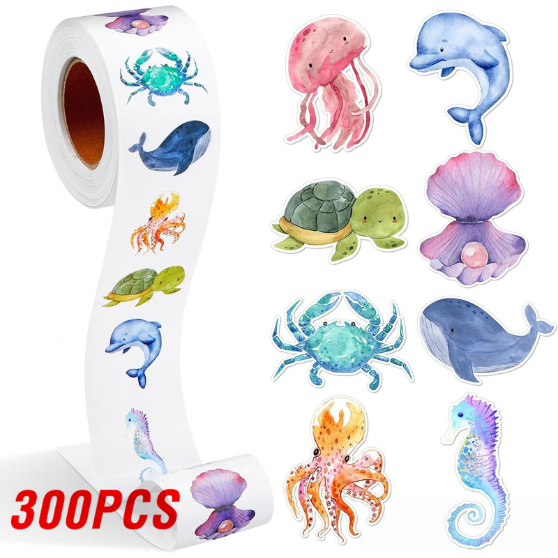 100-500pcs Cartoon Marine Animal Stickers for Kids, Dolphin Teacher Reward, Encourage, Sealing Label Stationery Sticker