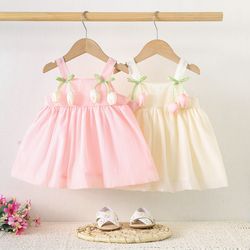 baby girl dress summer tulip style, cute mesh princess party dress with suspenders