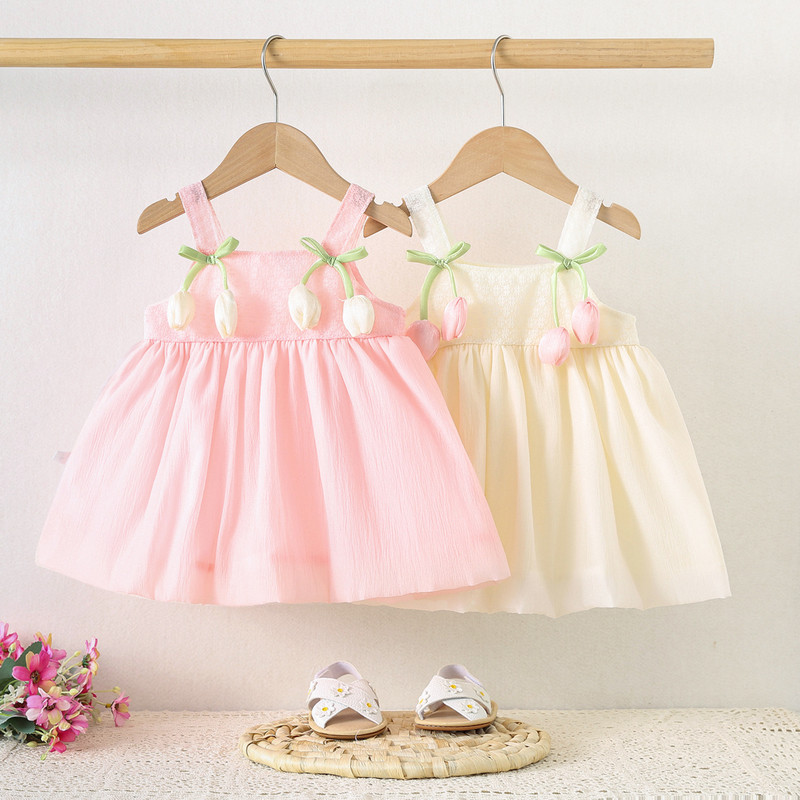 Baby Girl Dress Summer Tulip Style, Cute Mesh Princess Party Dress with Suspenders