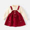 Autumn Kids Girls Princess Dress with 3D Bear Bow, Korea Style Red Spliced Sweater Dress for Toddlers
