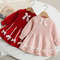 Autumn Kids Girls Princess Dress with 3D Bear Bow, Korea Style Red Spliced Sweater Dress for Toddlers