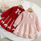 Autumn Kids Girls Princess Dress with 3D Bear Bow, Korea Style Red Spliced Sweater Dress for Toddlers