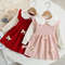 Autumn Kids Girls Princess Dress with 3D Bear Bow, Korea Style Red Spliced Sweater Dress for Toddlers