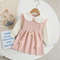 Autumn Kids Girls Princess Dress with 3D Bear Bow, Korea Style Red Spliced Sweater Dress for Toddlers