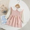 Autumn Kids Girls Princess Dress with 3D Bear Bow, Korea Style Red Spliced Sweater Dress for Toddlers