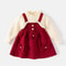 Autumn Kids Girls Princess Dress with 3D Bear Bow, Korea Style Red Spliced Sweater Dress for Toddlers