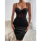 Y2K Sexy Club Party Dress, Women's Hollowing Mesh See-Through Slim Nightclub Wear with Fishbone Halter, Sheer Hip Skirt