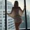 Cryptographic Fashion Off Shoulder Sheer Mini Dress, Sexy Ruched Bodycon Party Dress for Women with Long Sleeves