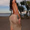 Kliou Women's Shiny Long Dress, Stunning Sleeveless Bodycon with Sheer Mesh & Backless Design for Elegant Summer Fashion