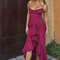 2025 Spring Summer Womens Mesh Camisole Dress with Ruffled Hem, Ruched Sleeveless Party Evening Wear in Flowy Elegant